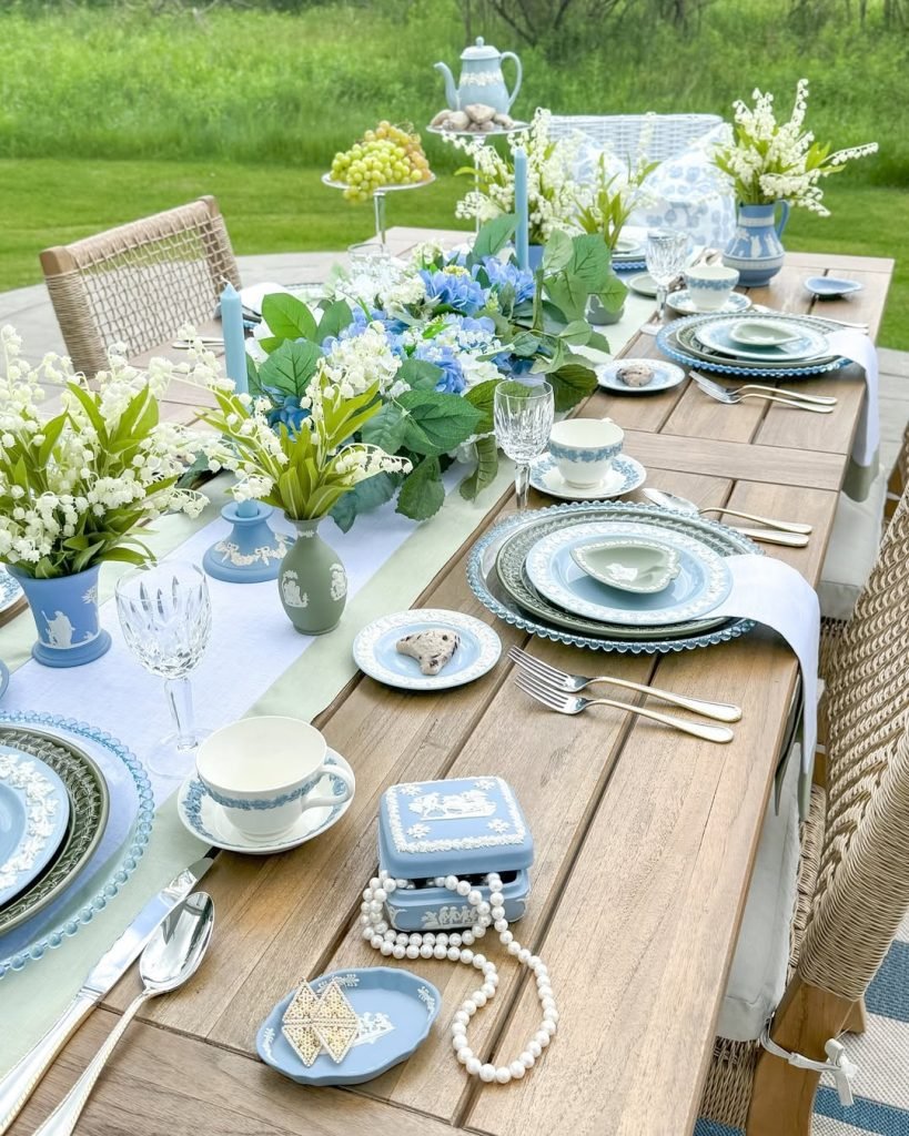 Elegant Blue Garden Table Setting