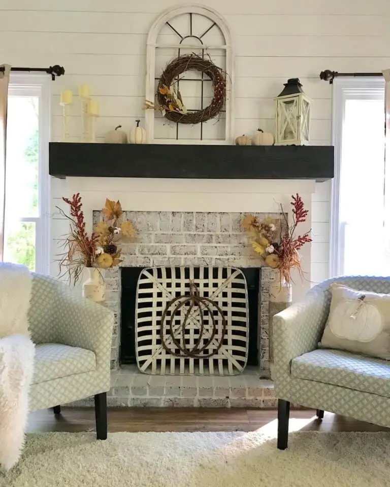 Fall Decor by Fireplace