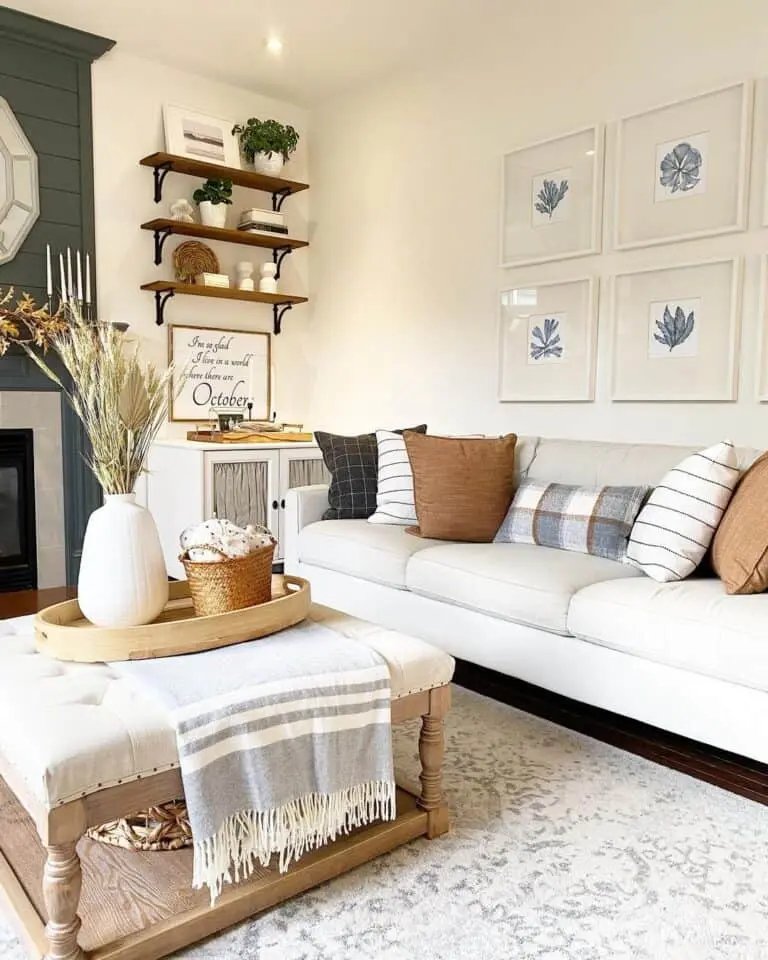 Fall Decor for White Ottoman