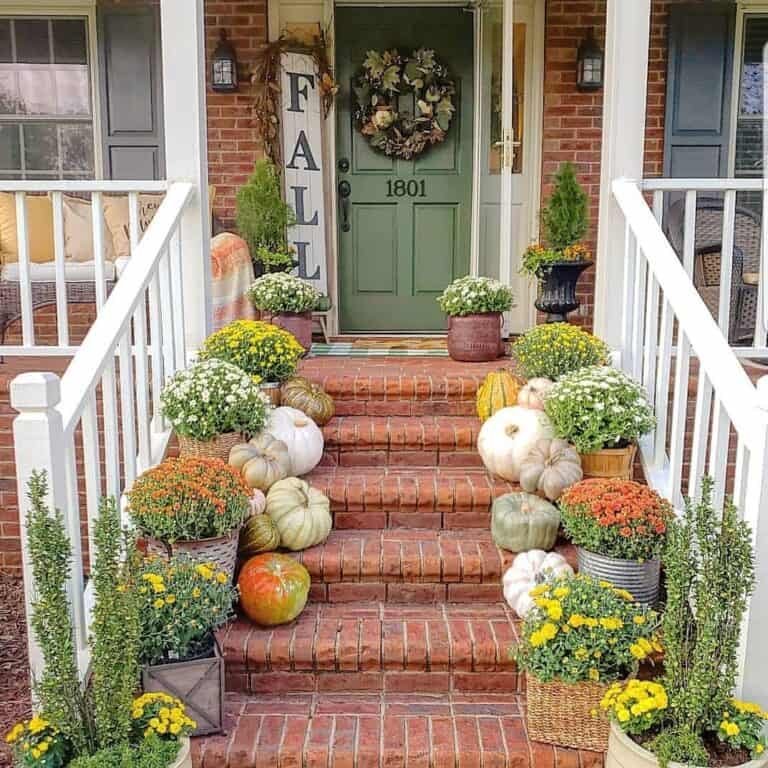 Fall Decor on Brick Home
