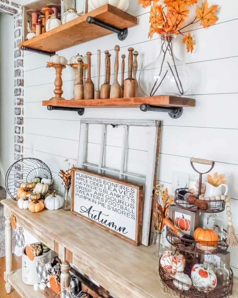 Fall Wood and Orange Decor