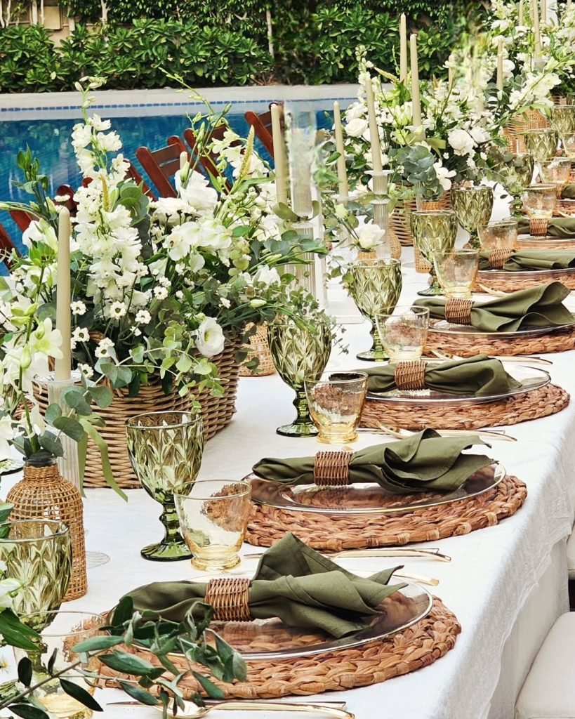 Poolside Wicker Dining Setup