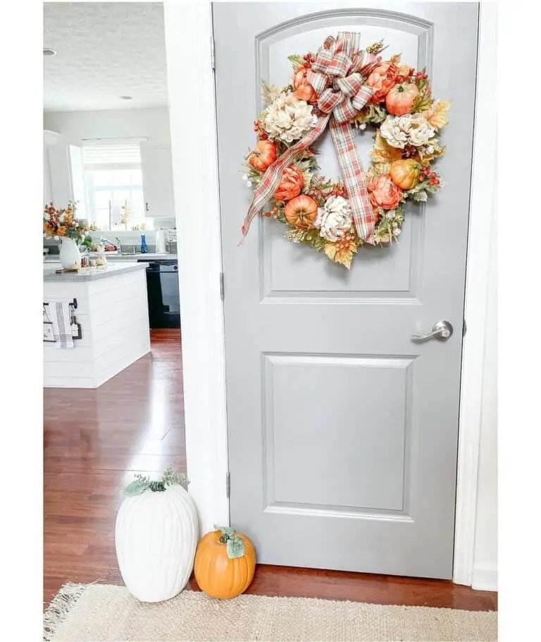 Pumpkin Wreath on Gray Door
