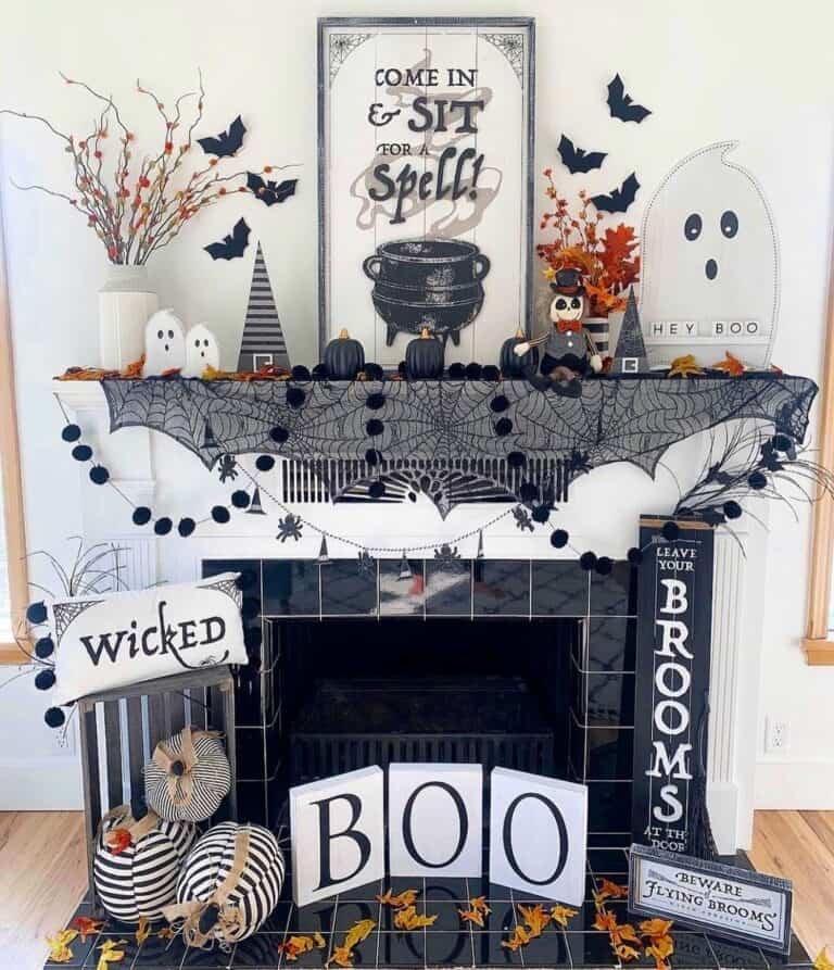 Black and White Fireplace Decor