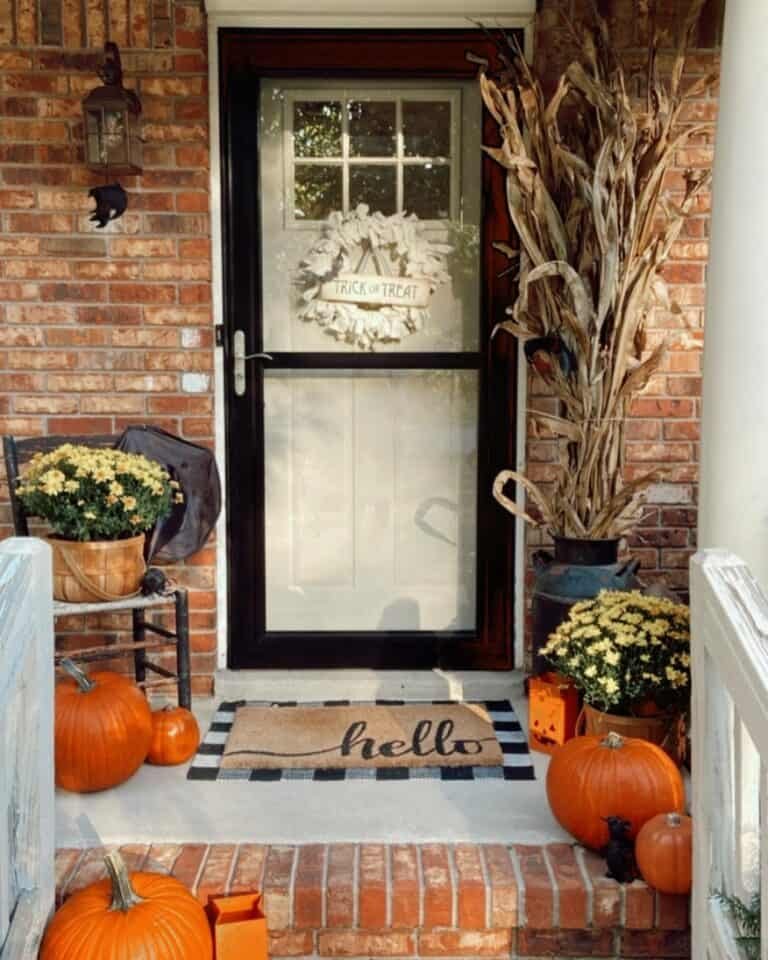 Brick Porch with Pumpkins