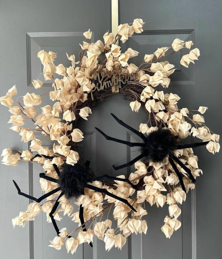 Gray Door with Spider Wreath