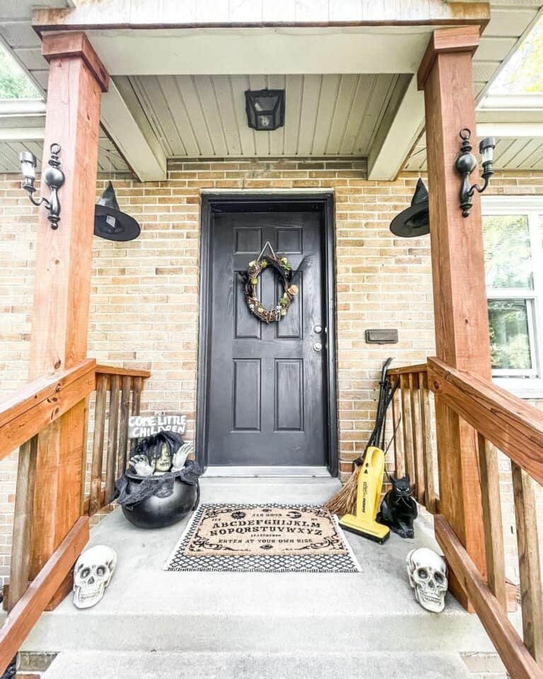 Halloween Decor on Brick Porch