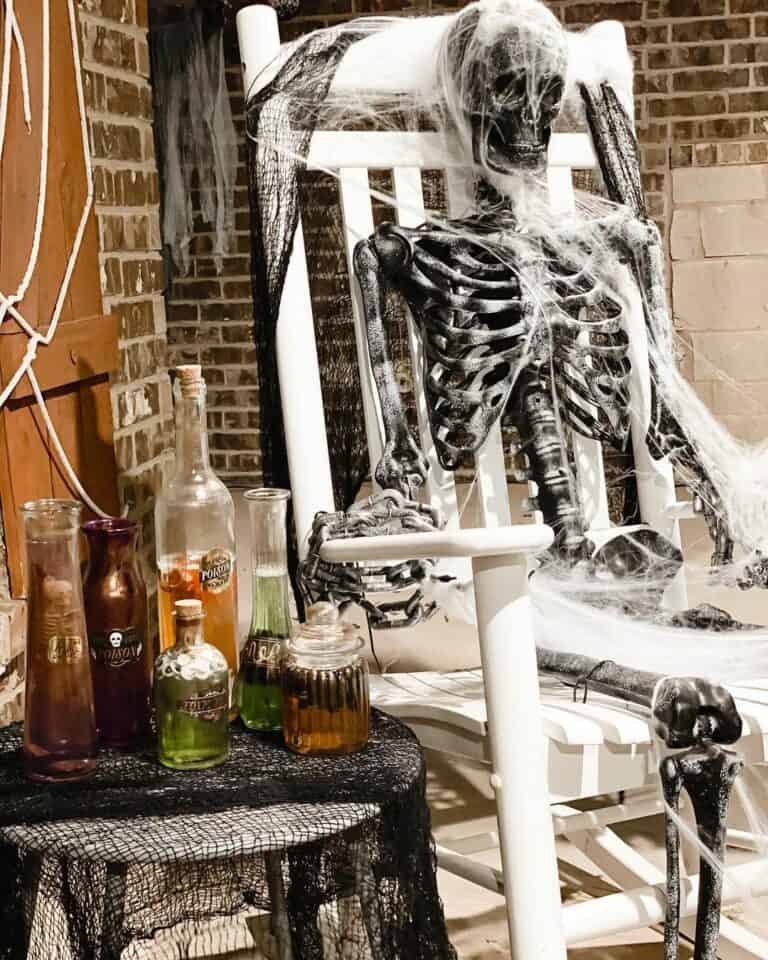 Skeleton and Glass Bottles