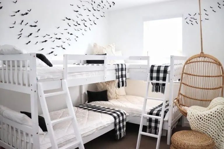 White Bedroom with Bat Decor
