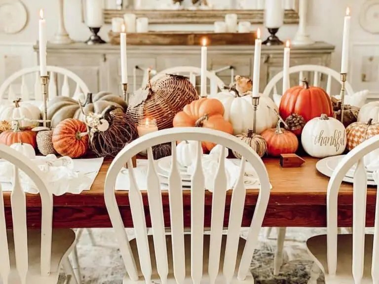 White Dining Chairs with Pumpkins