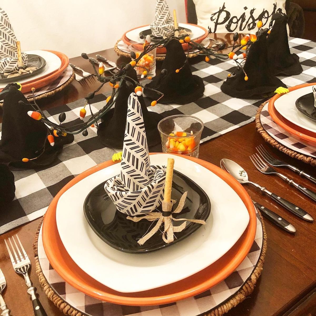 Witch Hat Napkins and Broomsticks