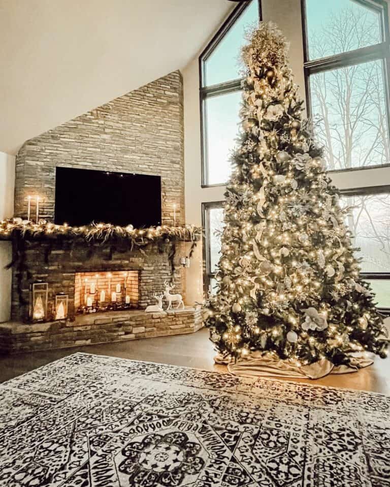 Stone Fireplace Christmas Tree