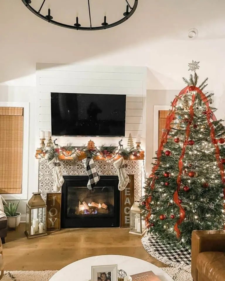 White Fireplace Christmas Setup