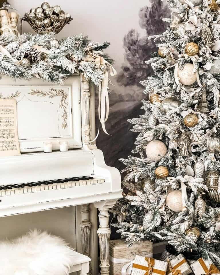 White Piano Flocked Tree