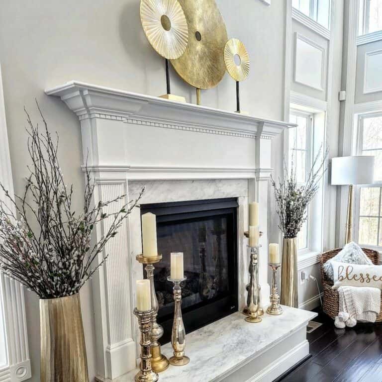 White Stone Fireplace Decor
