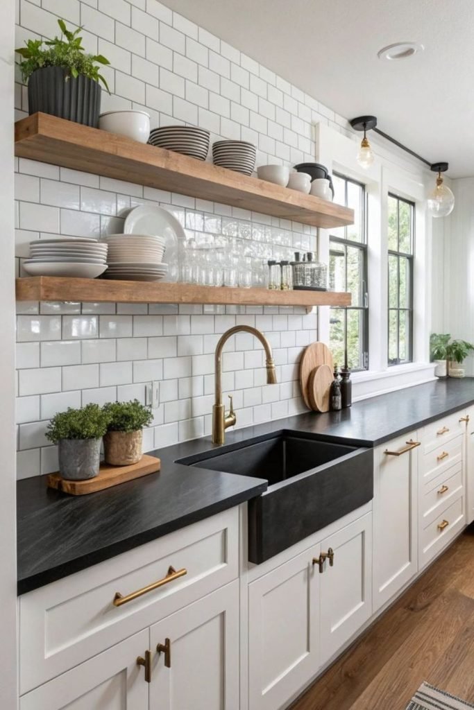 White Cabinets Black Stone
