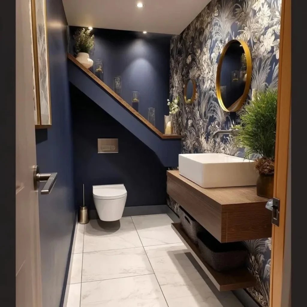 Blue Under-Stairs Powder Room
