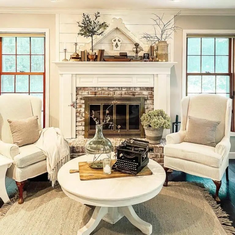 Whitewashed Brick Fireplace