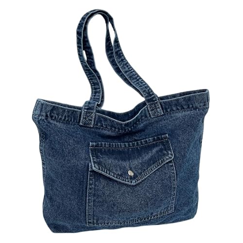 Denim Tote Bag for Women, Large Vintage Denim Purse Handbag with Zipper,for Daily Use Work Shopping Travel Gift (Dark Blue)